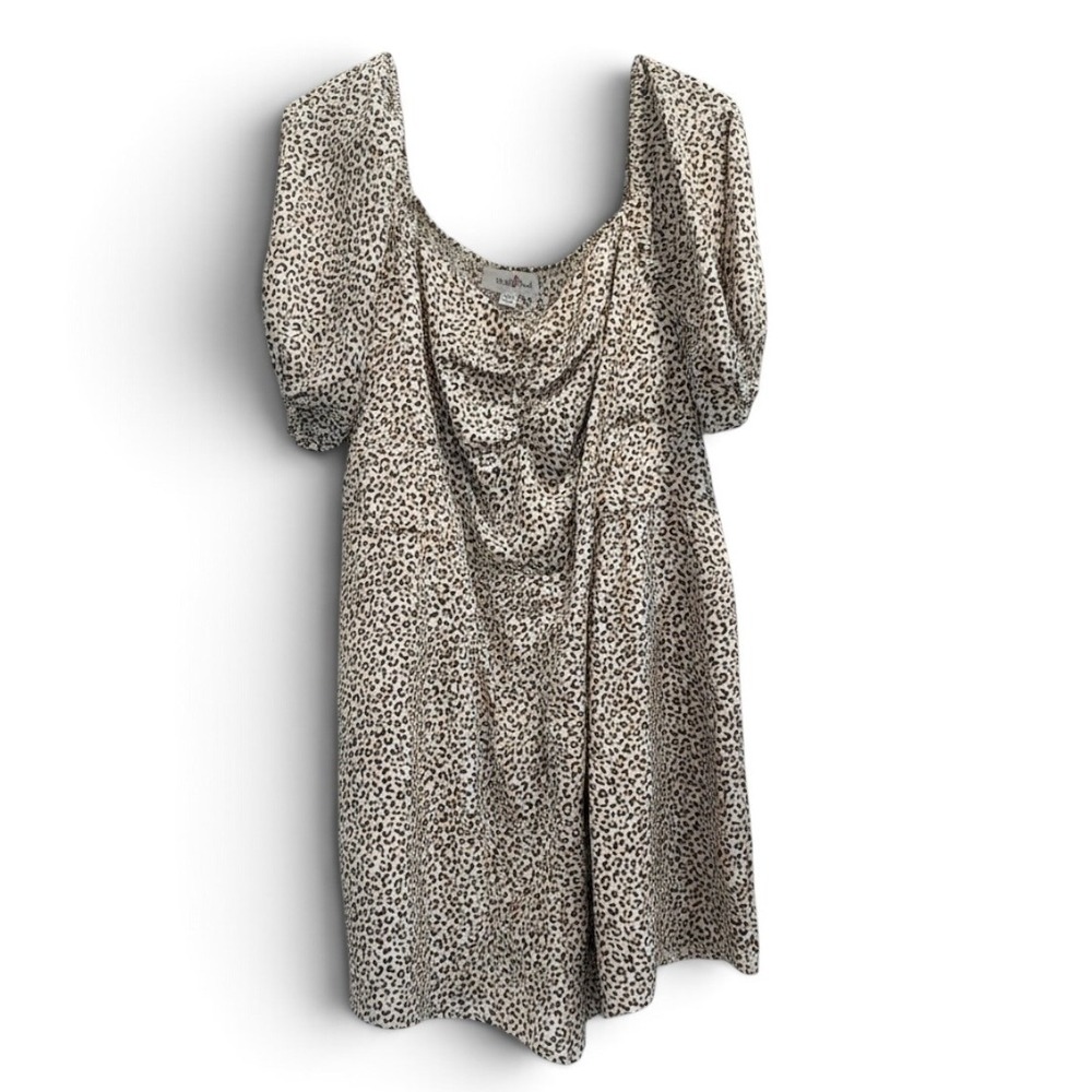 Perfectly Priscilla Leopard Print Ruched Puff Sleeve Romper Tan Brown 2XL